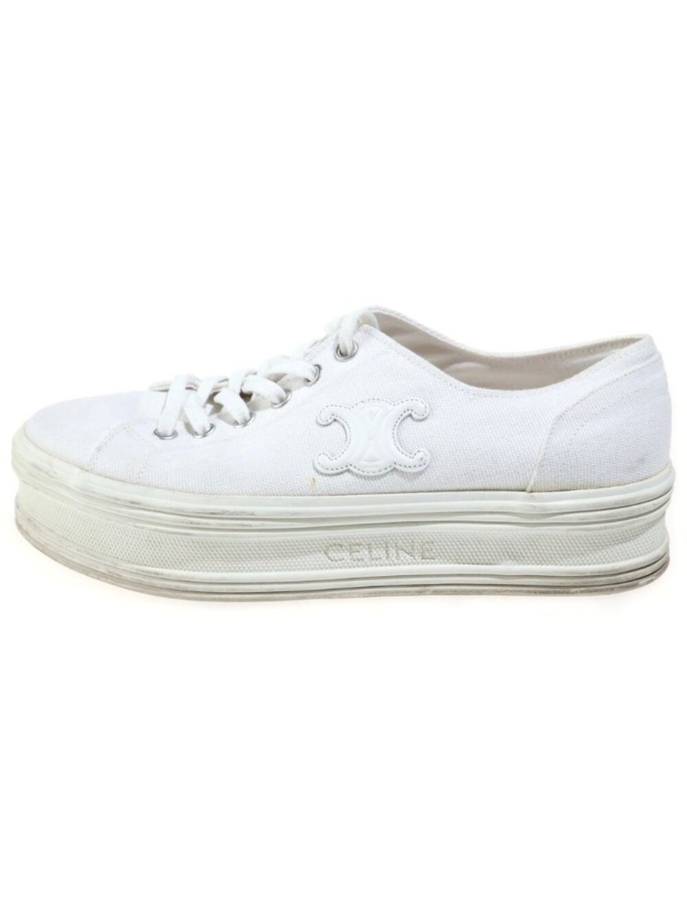 Celine Triomphe Jane Lace-up Low-Top Sneakers White Canvas